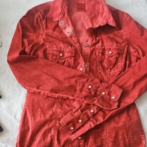 True Religion Red Button-Front Shirt - Classic Western Pockets